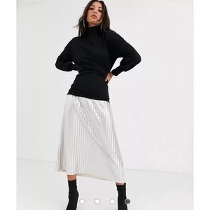 nwt ASOS black knit silver pleated skirt convertible long maxi dress